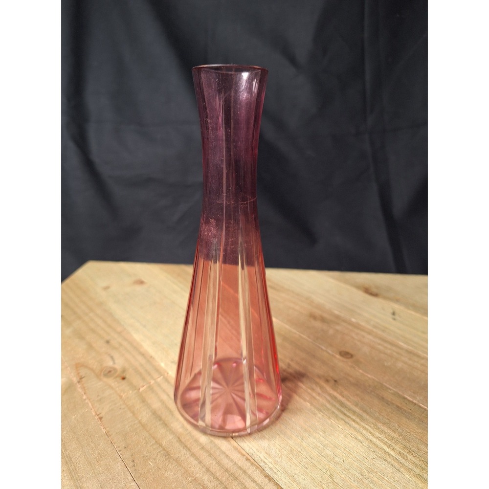 Vintage Western Germany Cranberry Pink‎ Cut Glass Bud Vase 7 Inch Mid Century